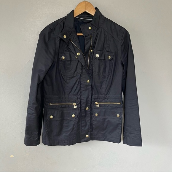 Tommy Hilfiger Women’s Navy Utility Rain Military Jacket Coat Black Blue Small - Picture 2 of 10